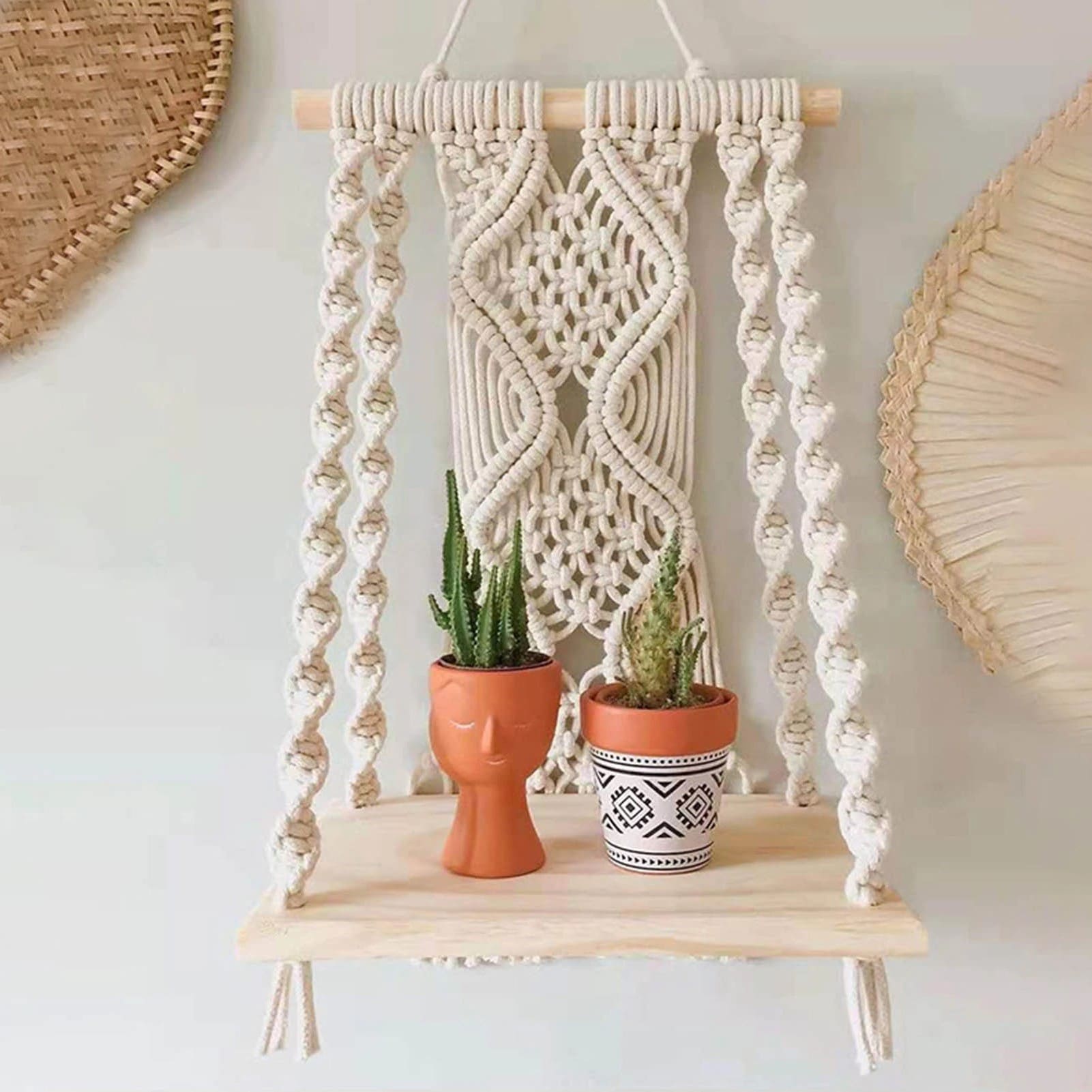 Étagère Macramé Bohème en Bois