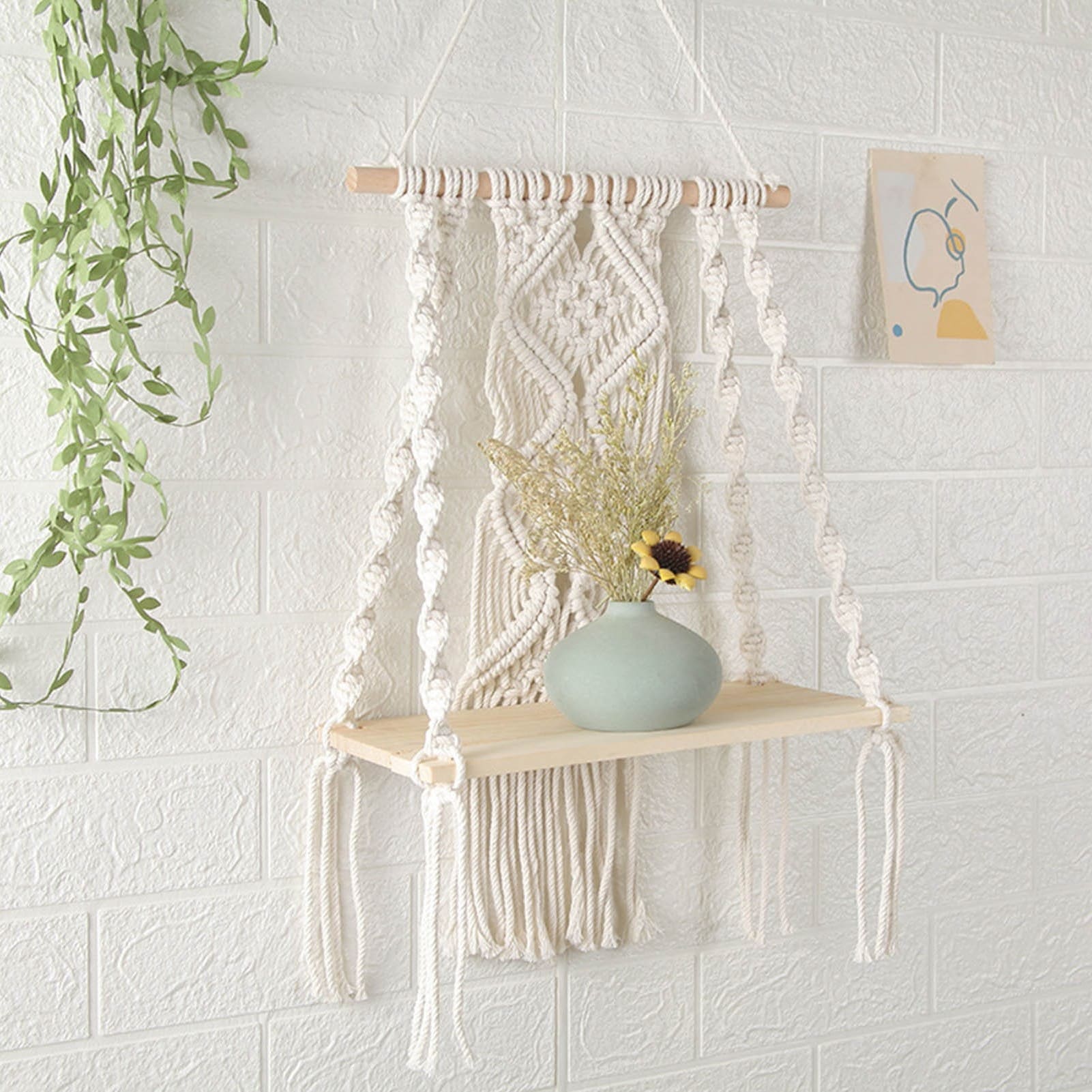 Étagère Macramé Bohème en Bois