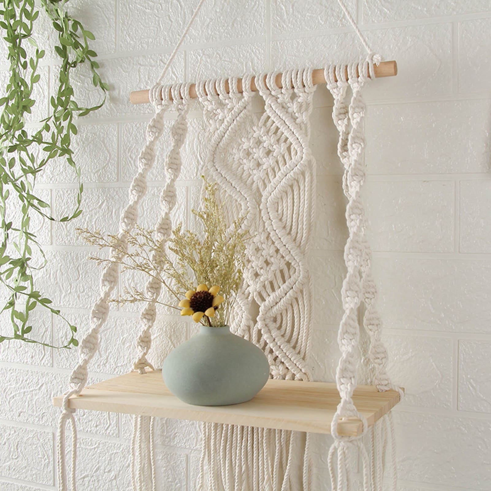 Étagère Macramé Bohème en Bois
