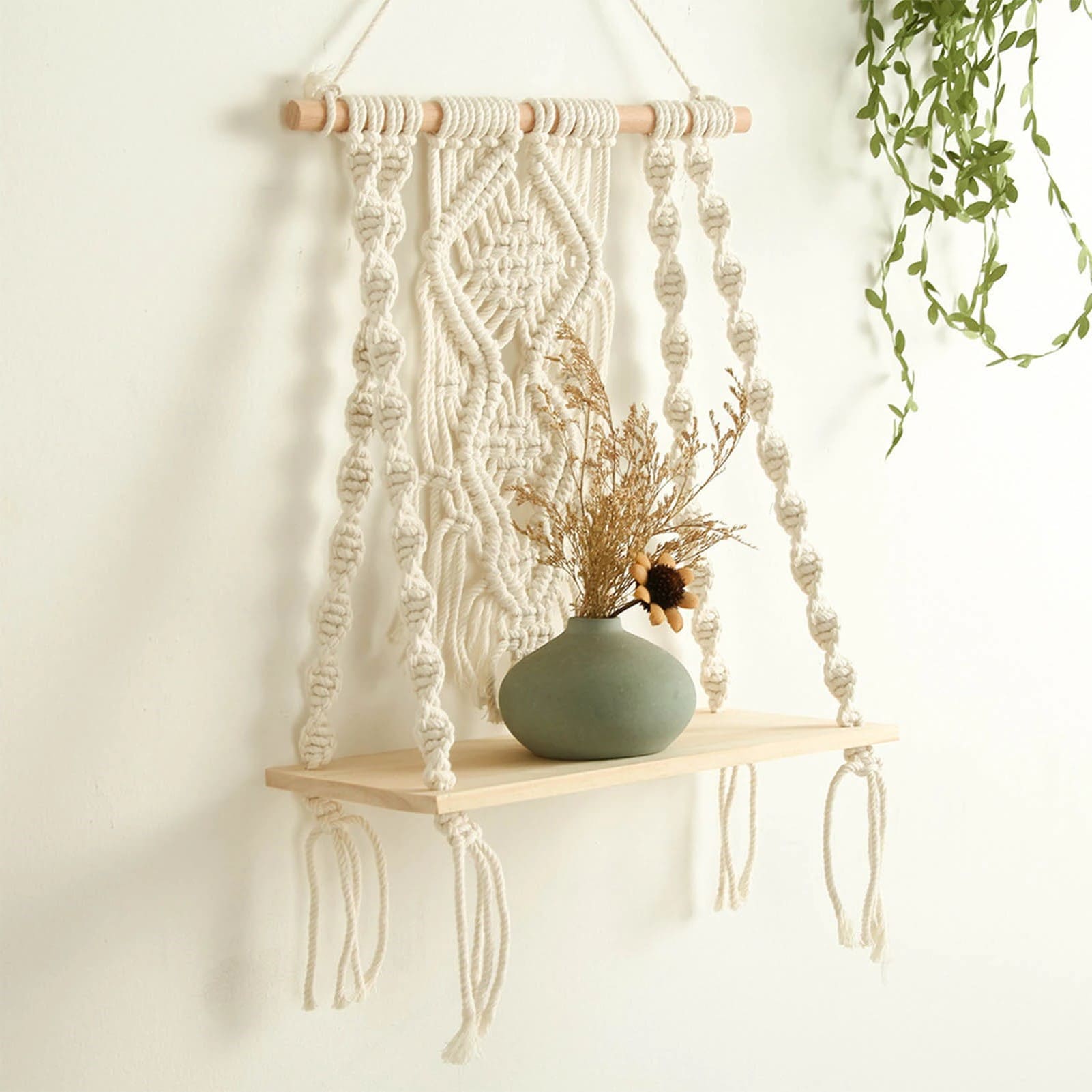 Étagère Macramé Bohème en Bois