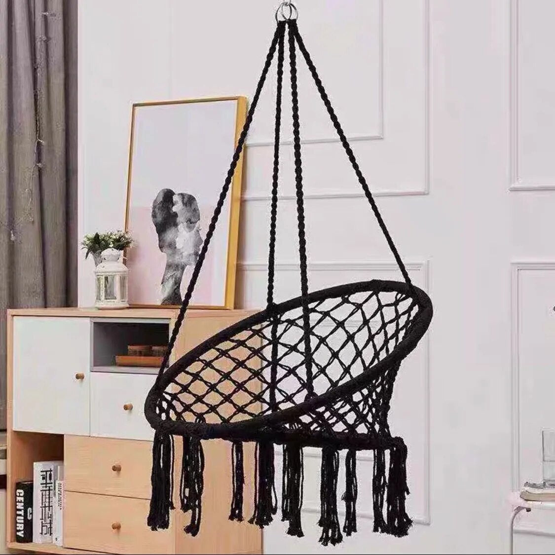 Fauteuil Suspendu Noir Macramé Fait Main