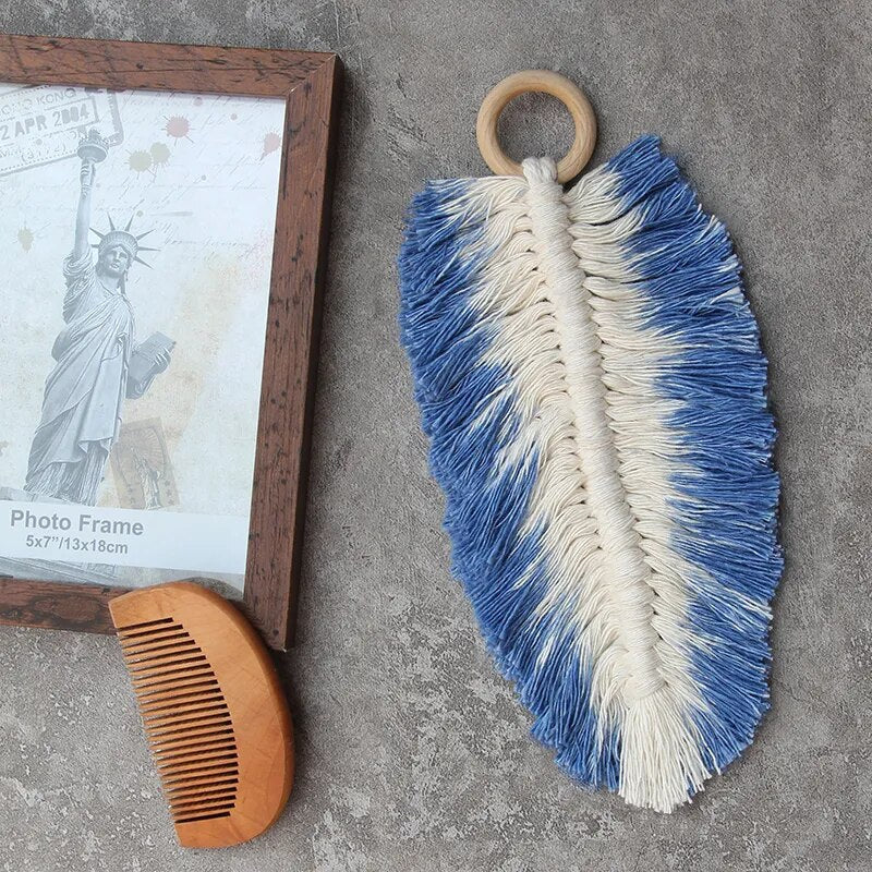 Feuille Macramé Dégradé de Couleurs Bleues