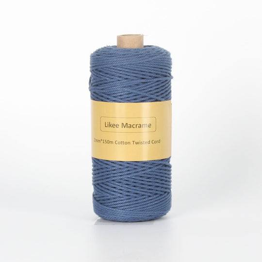 Fil Macramé Torsadé 2mm 150m Bleu Foncé Coton