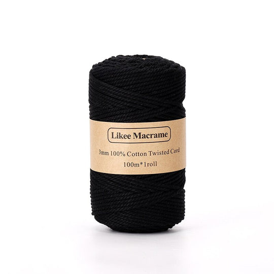 Fil Macramé Torsadé 3mm 100m Noir Naturel