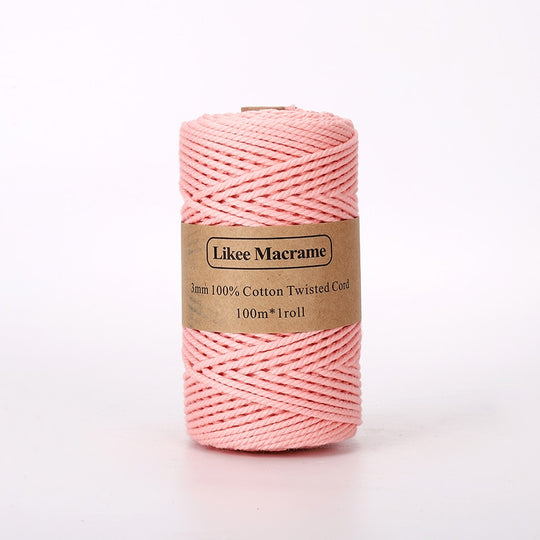 Fil Macramé Torsadé 3mm 100m Rose Tressée