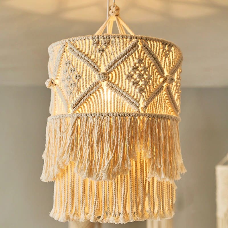 Grand Lustre Macramé Boho en Coton