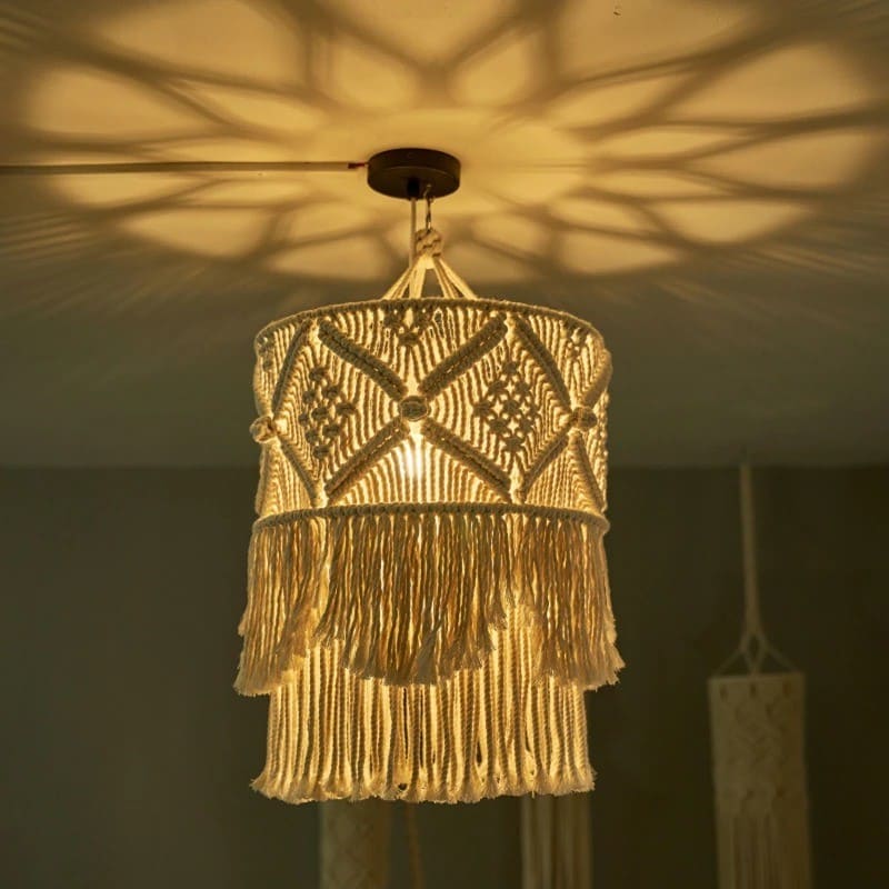 Grand Lustre Macramé Boho en Coton