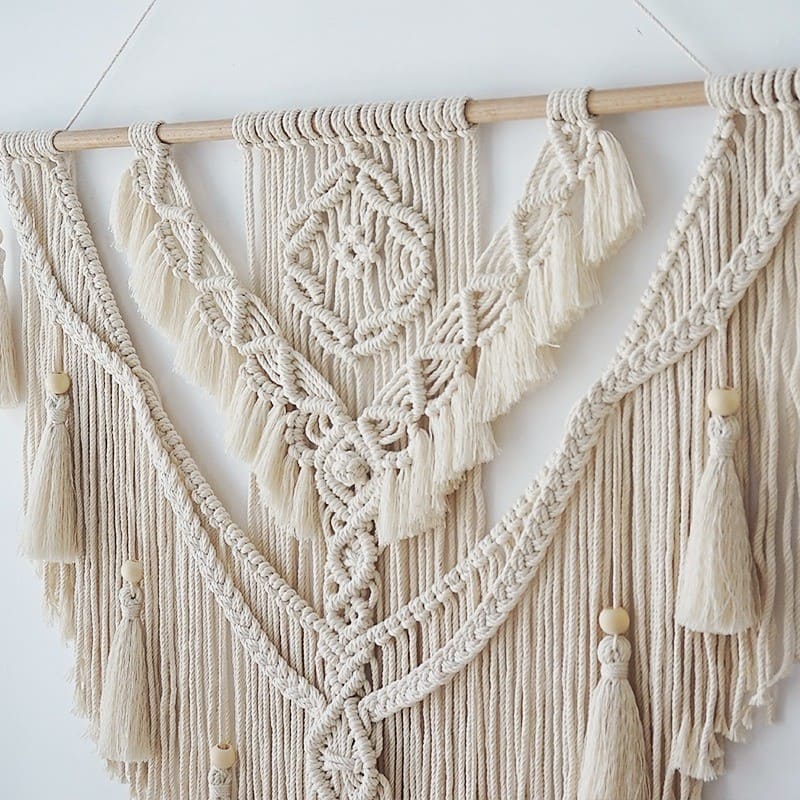 Grand Macramé Mural Beige Écru