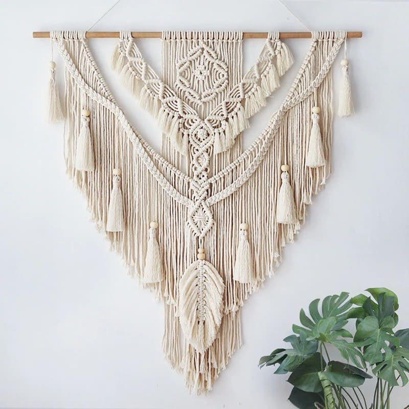 Grand Macramé Mural Beige Écru