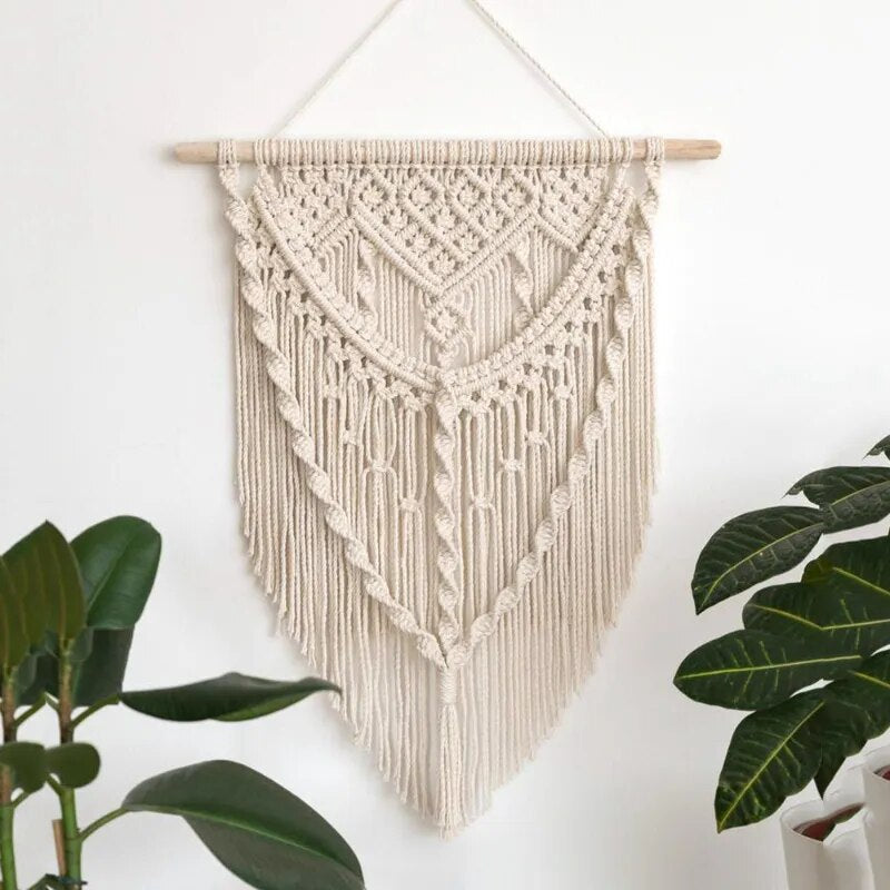 Grand Macramé Mural Blanc Fait Main