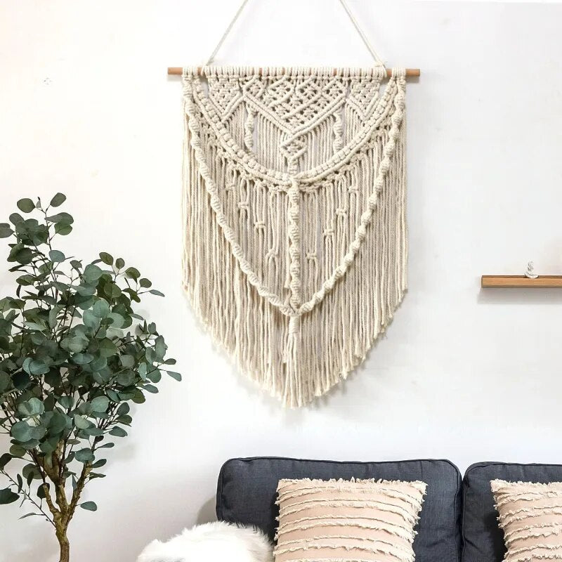 Grand Macramé Mural Blanc Fait Main