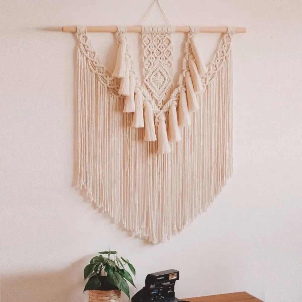 Grand Macramé Mural Boho Coton Naturel
