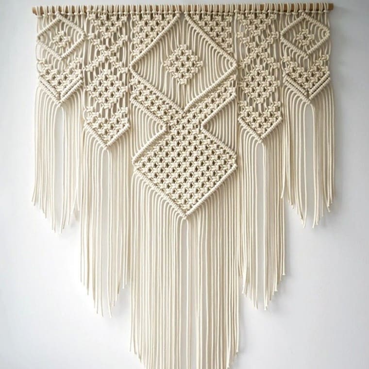 Grand Macramé Mural en Coton