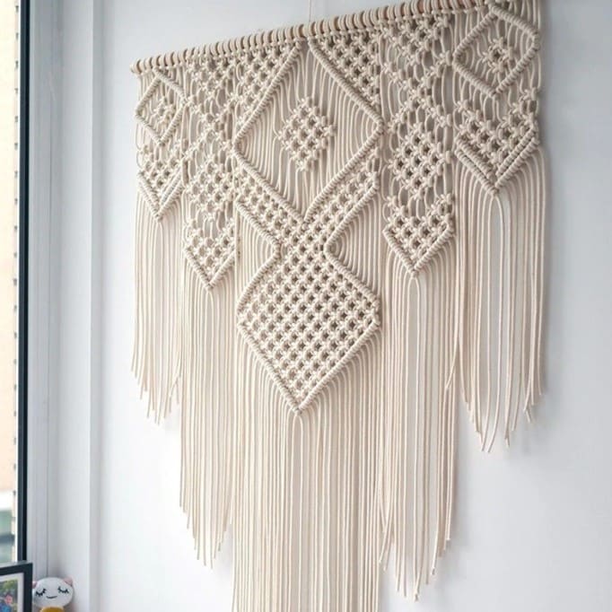 Grand Macramé Mural en Coton