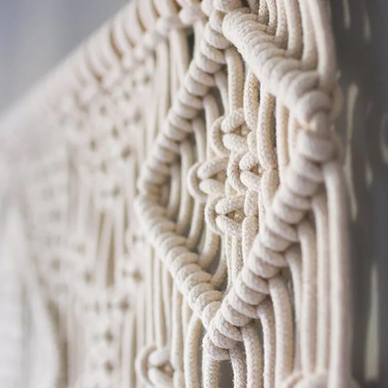 Grand Macramé Mural en Coton