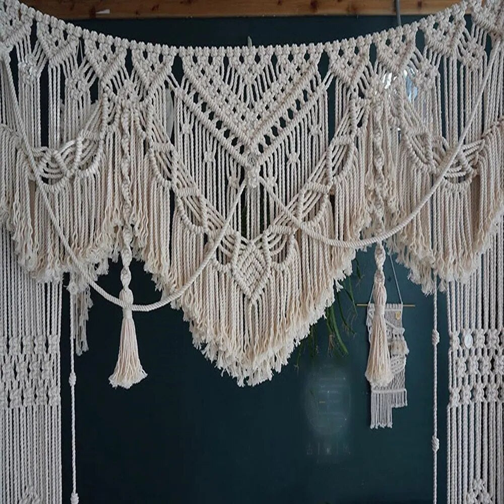Grand Rideau Macramé Bohème en Coton