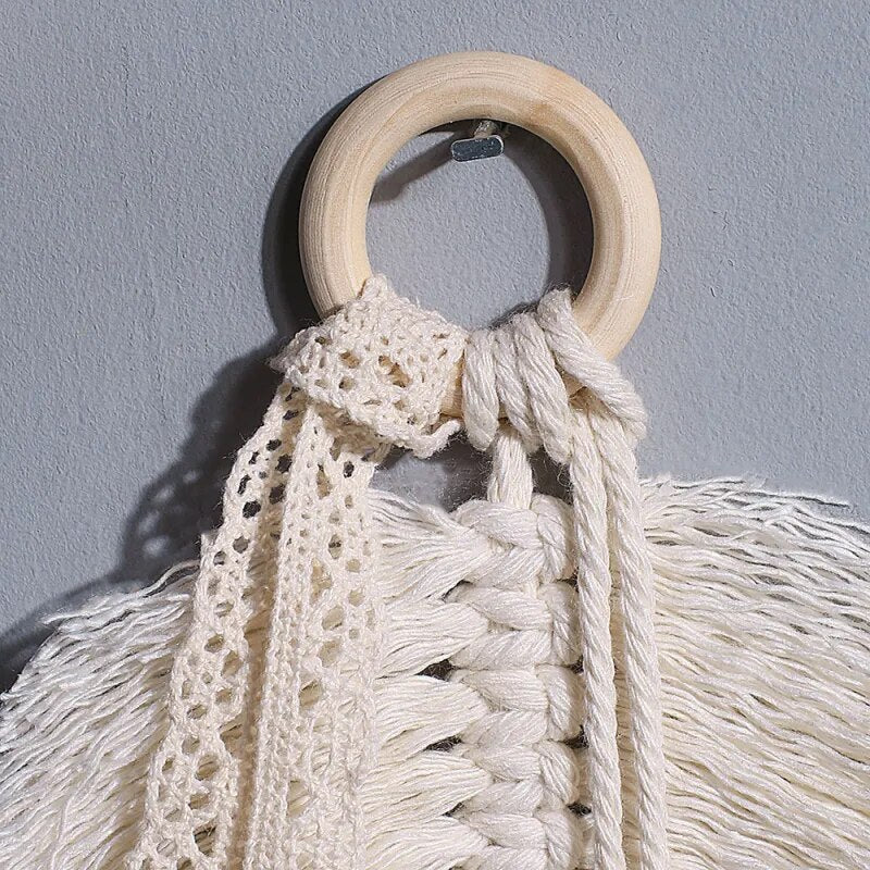 Grosse Feuille Macramé Beige Tissée