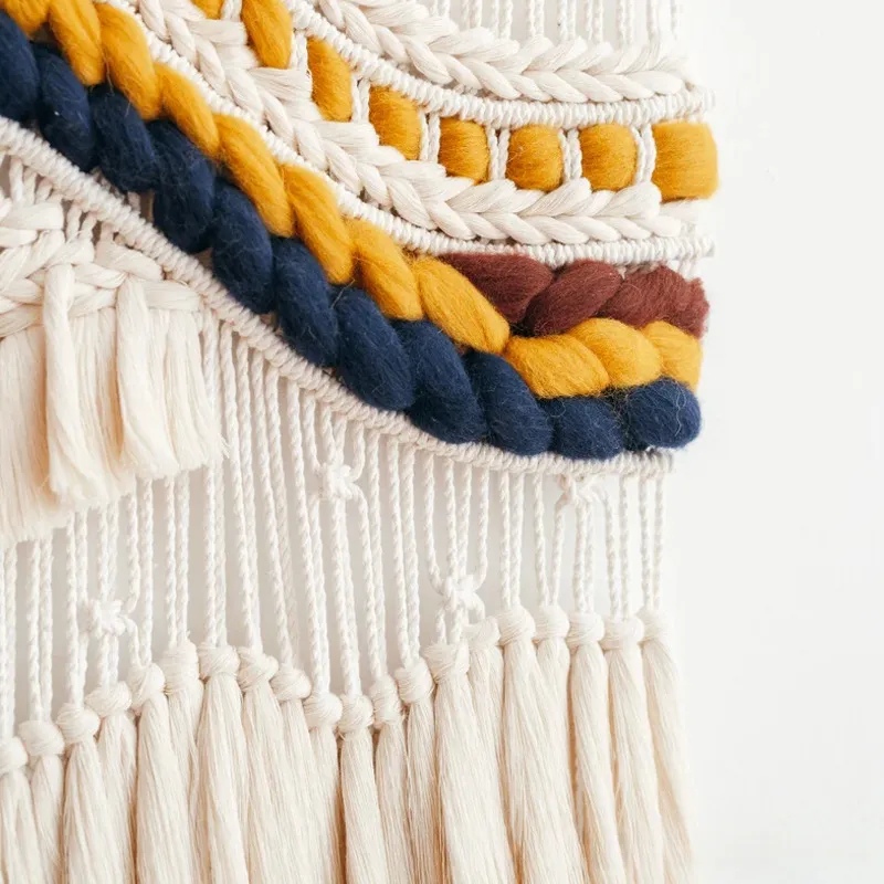 Long Macramé Mural Laine en Coton