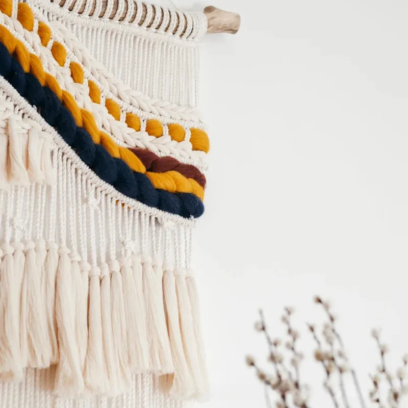 Long Macramé Mural Laine en Coton
