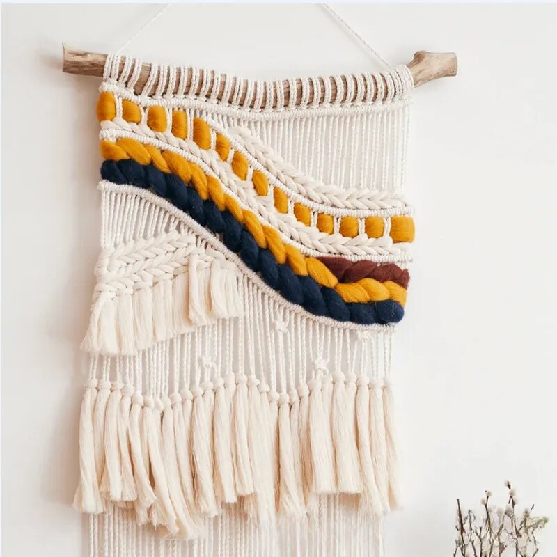 Long Macramé Mural Laine en Coton