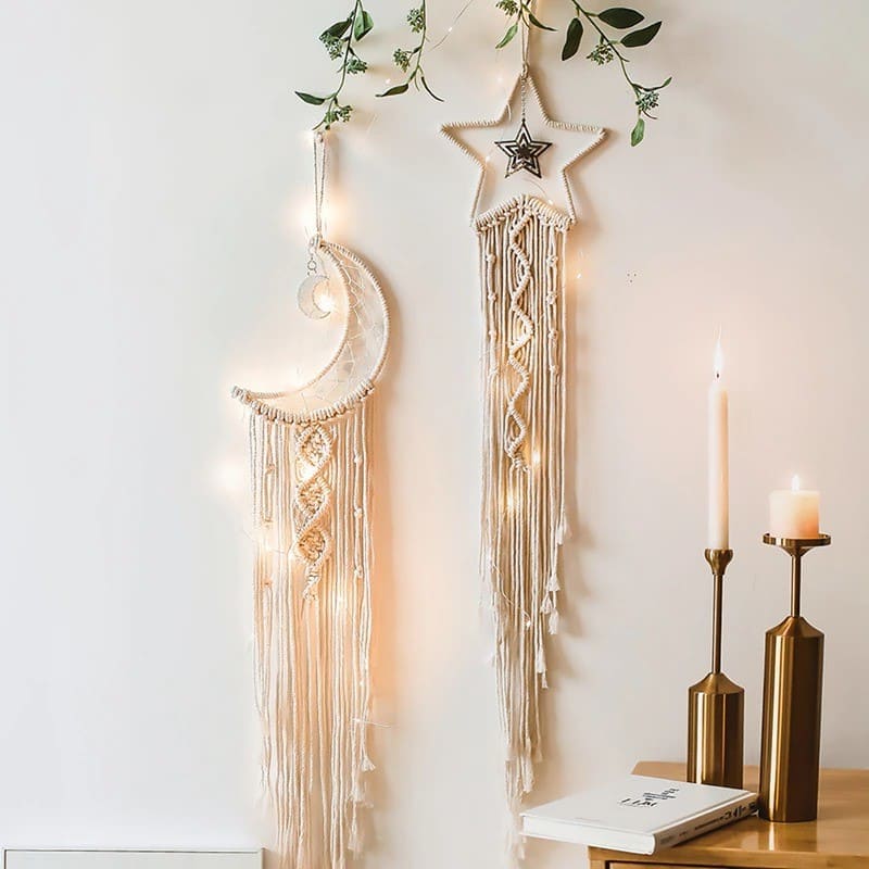 Lot de 2 Attrape Rêve en Macramé Naturel