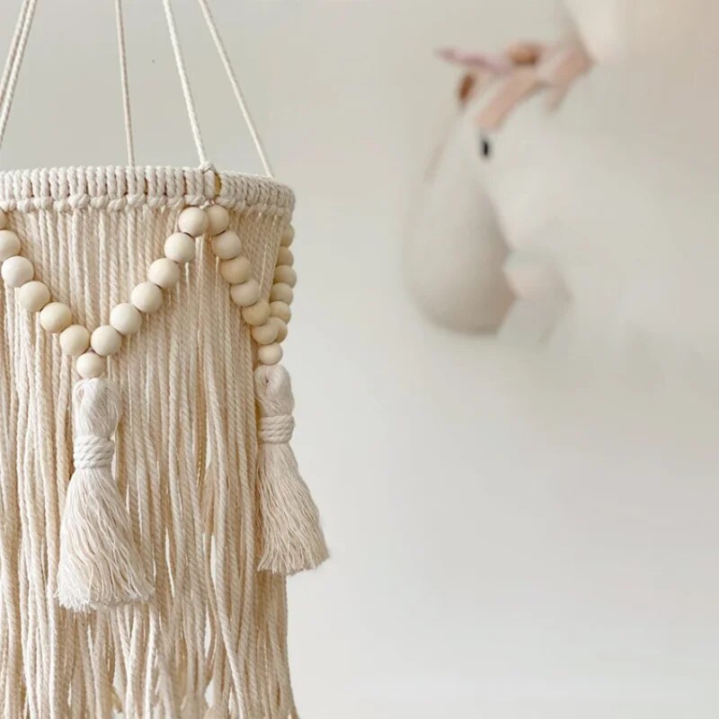 Luminaire Suspendu Macramé en Bois