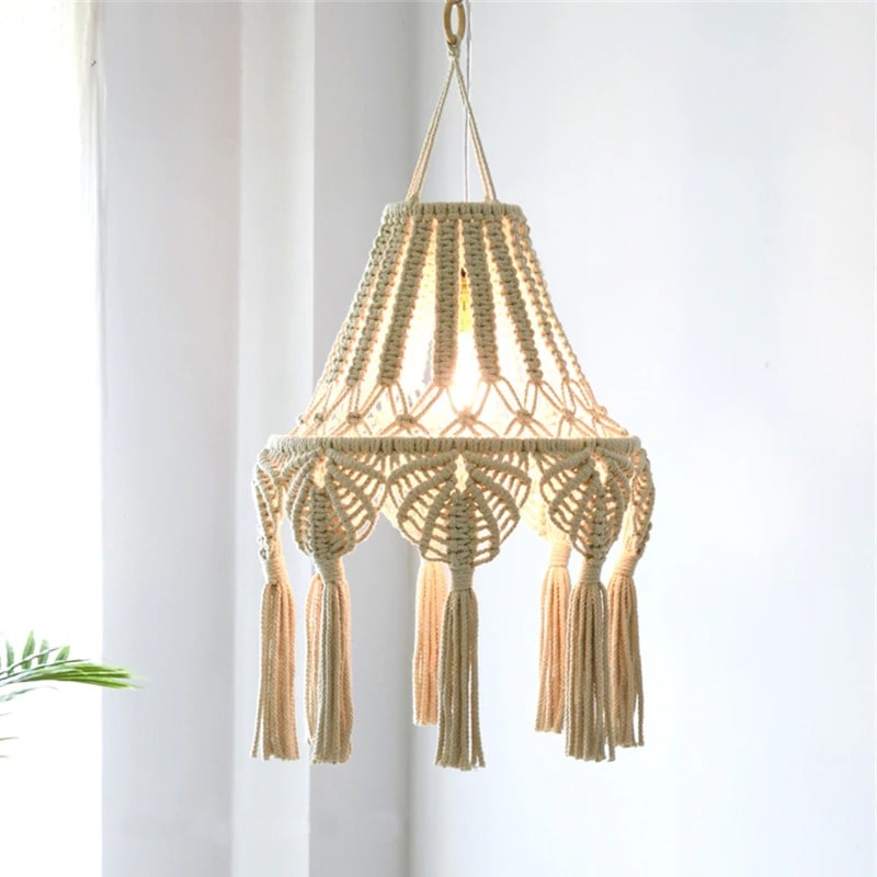 Lustre Suspendu en Macramé Naturel