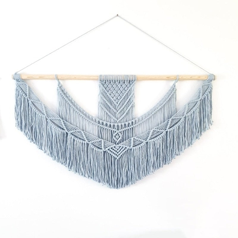 Macramé Bleu Mural Fait Main