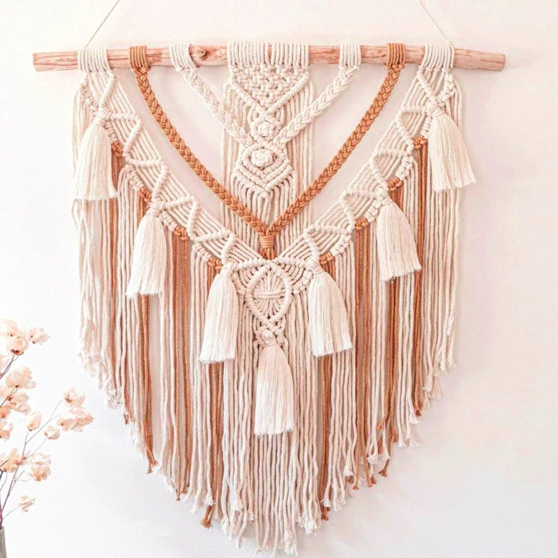 Macramé Mural a Pompons Authentique