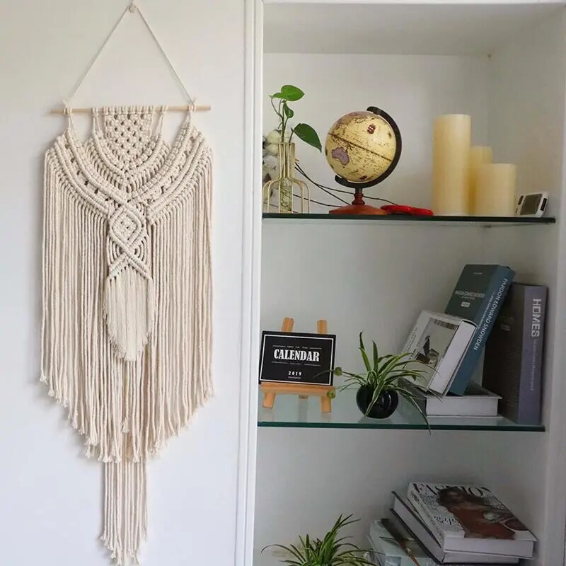 Macramé Mural Blanc Grande Taille Fait Main
