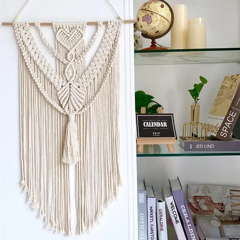Macramé Mural Blanc XXL Pompon