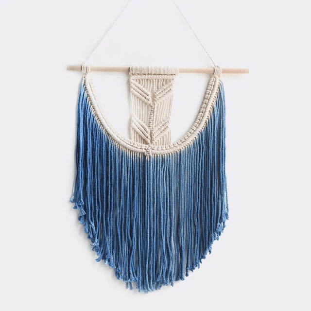 Macramé Mural Bleu Coton Naturel