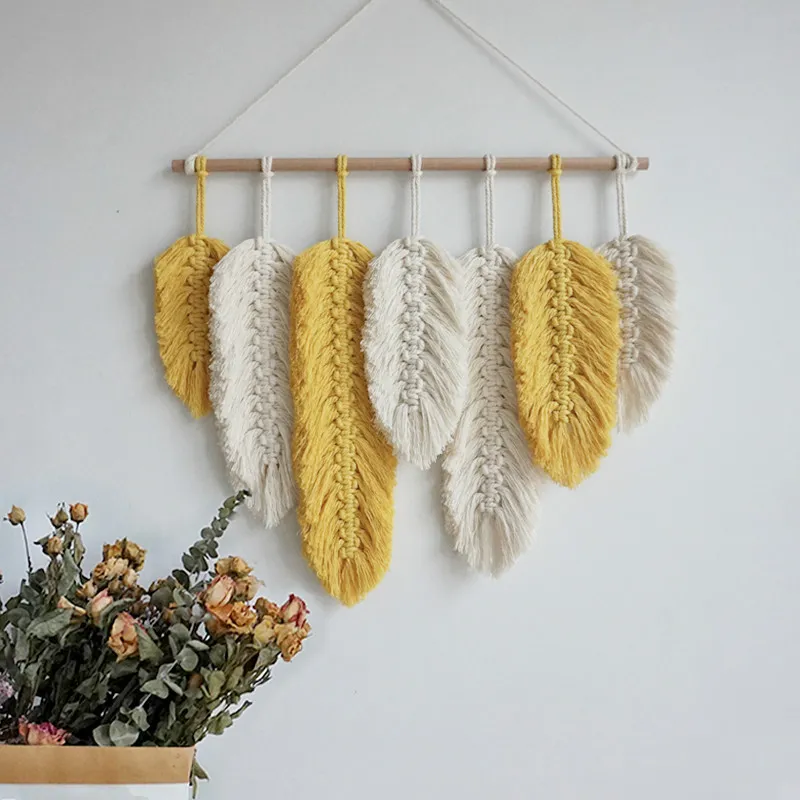 Macramé Mural Boho Plume Jaune