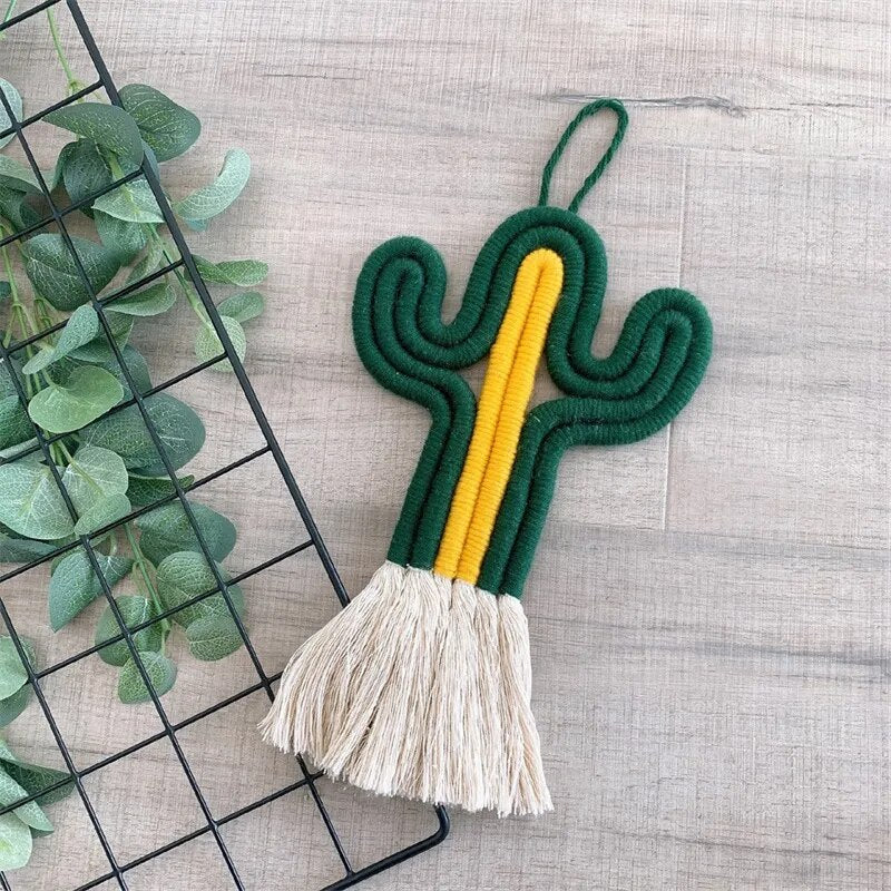 Macramé Mural Cactus en Coton Naturel