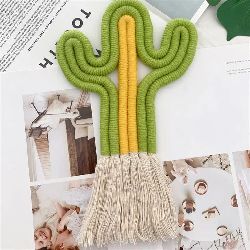 Macramé Mural Cactus en Coton Naturel