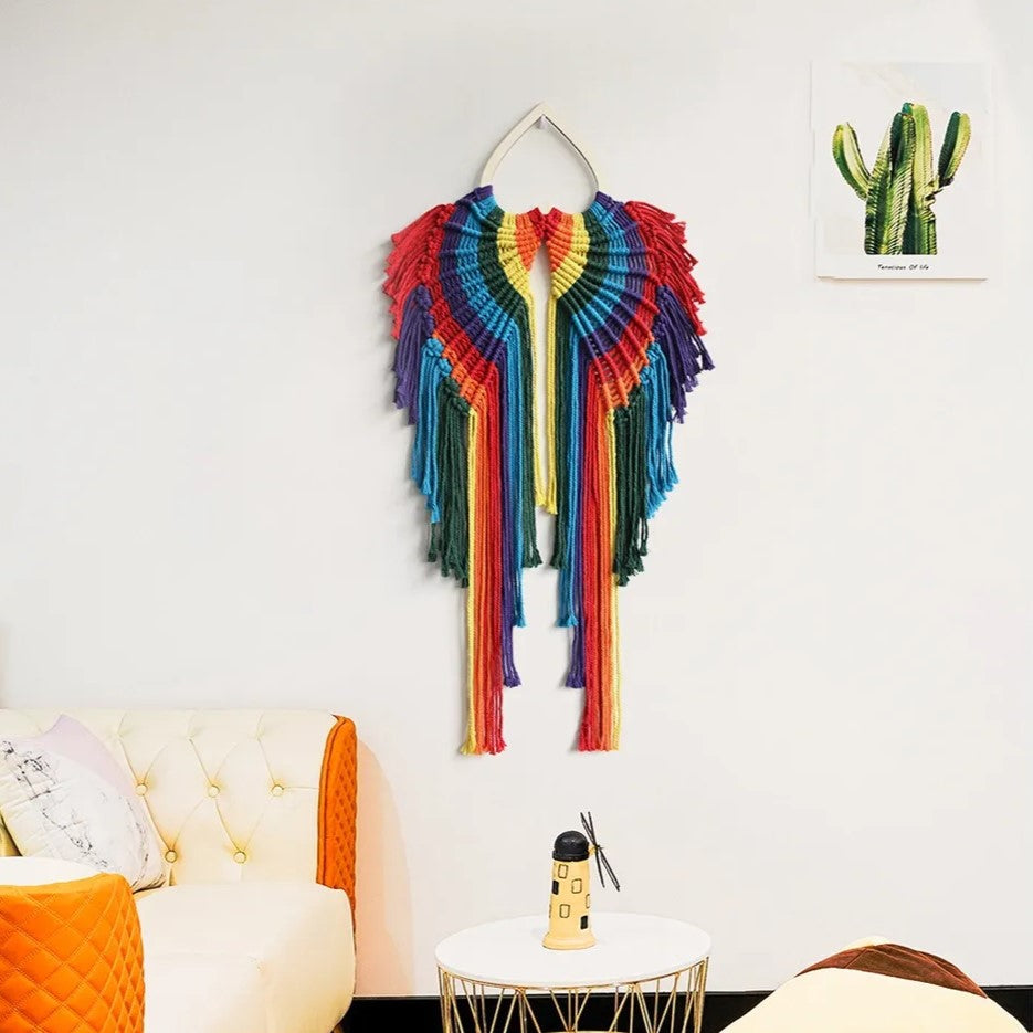 Macramé Mural Coloré Salon Franges