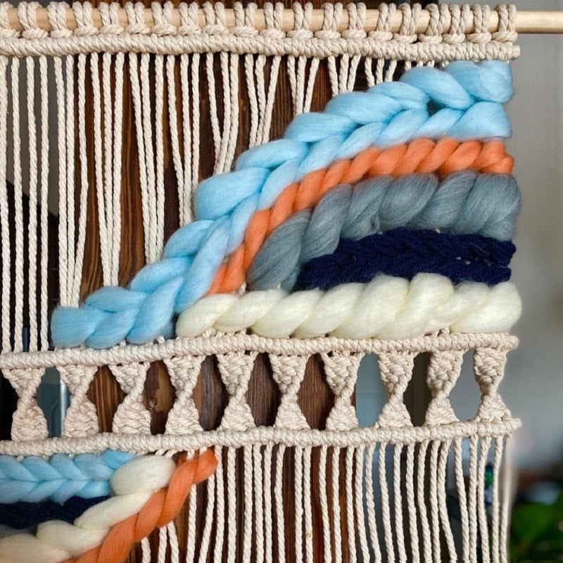 Macramé Mural Coloré en Laine