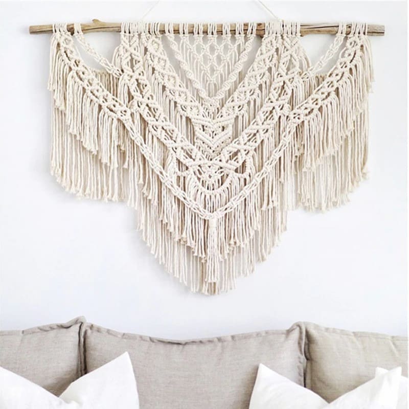 Macramé Mural Géant en Coton Naturel