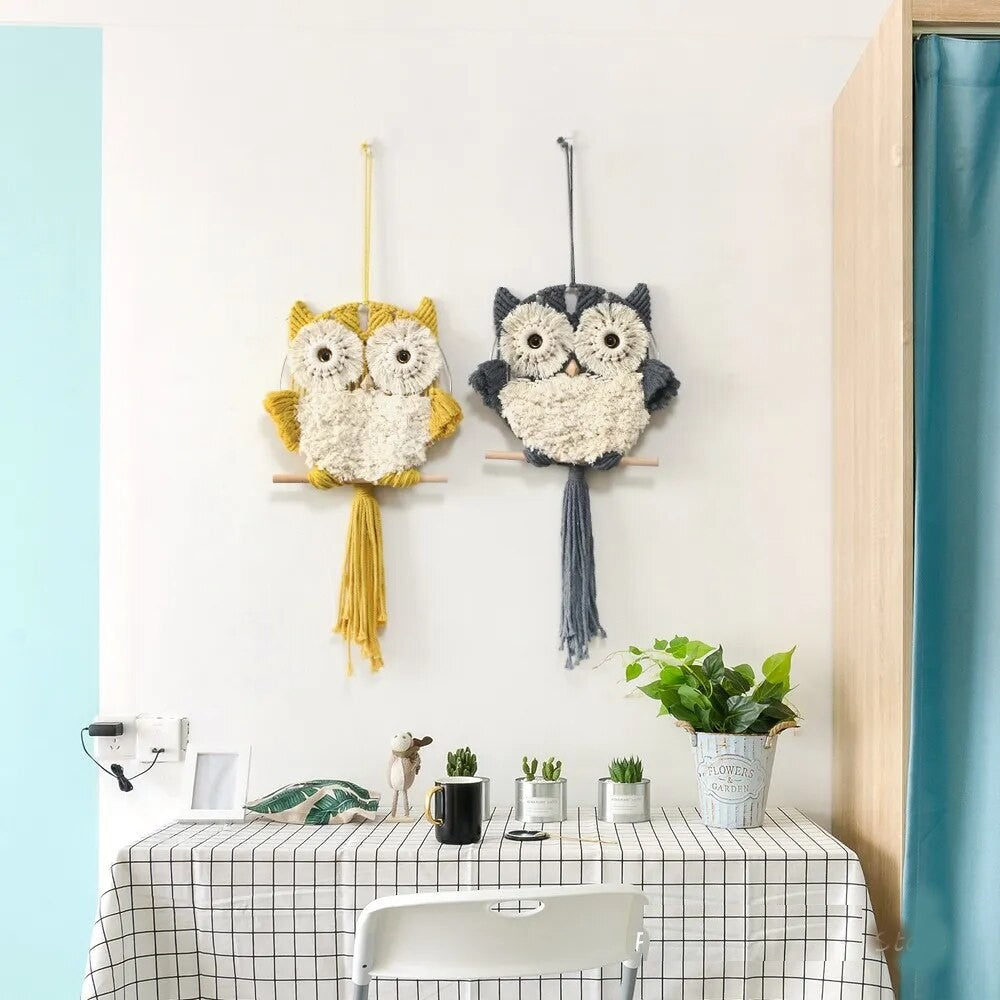 Macramé Mural Hiboux Fait Main