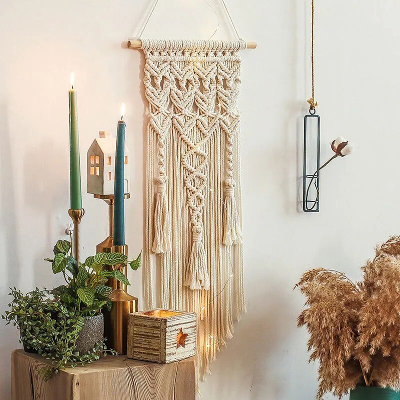 Macramé Mural Tissé a la Main Naturel