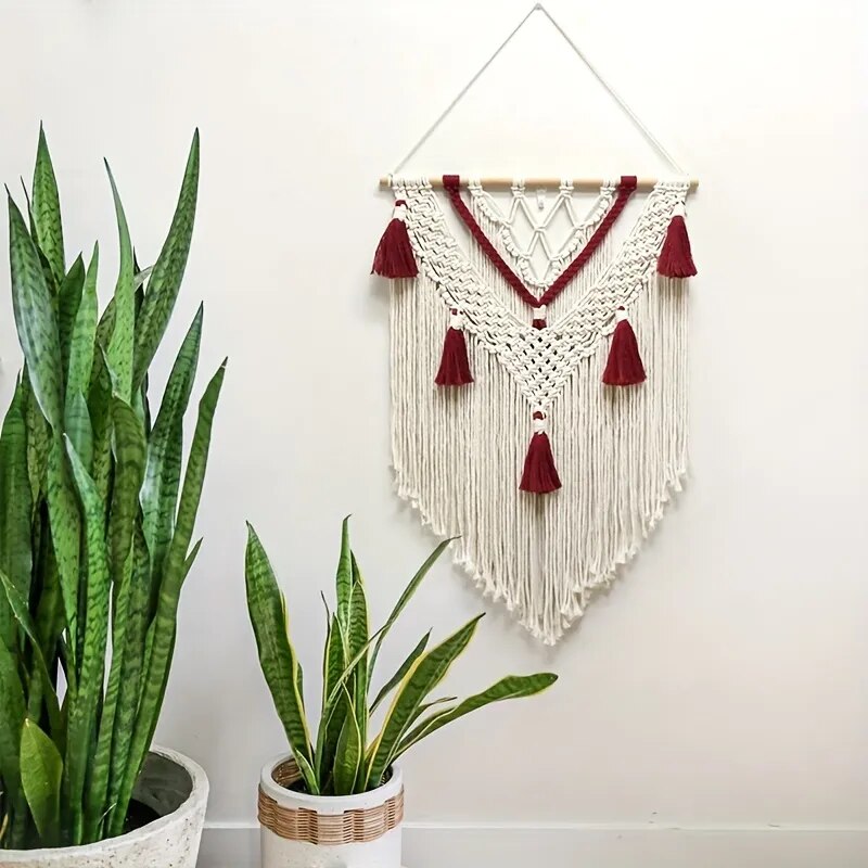 Macramé Mural Tissé a la Main Bicolore