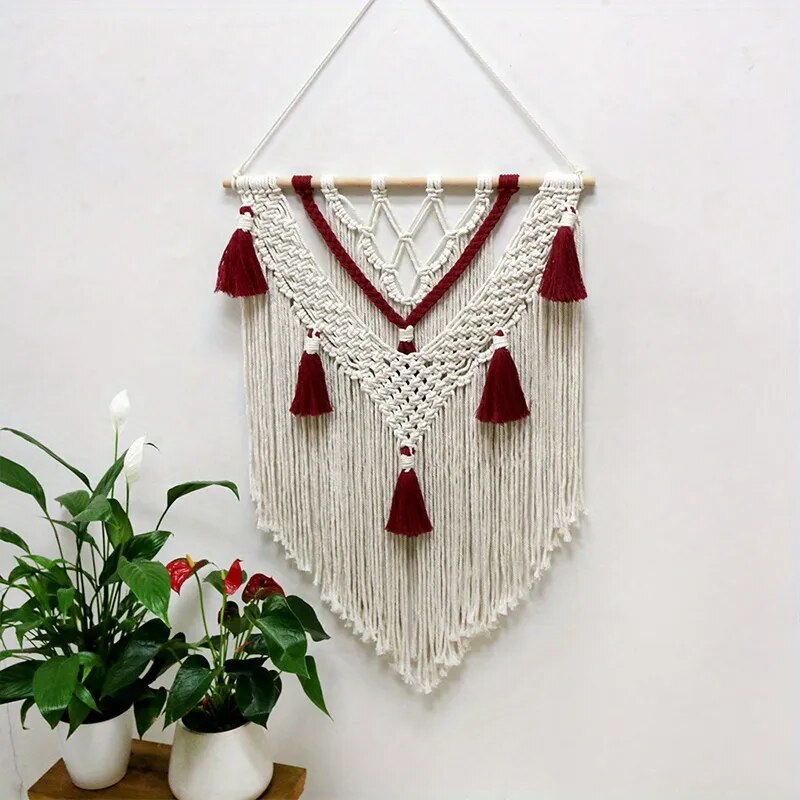 Macramé Mural Tissé a la Main Bicolore
