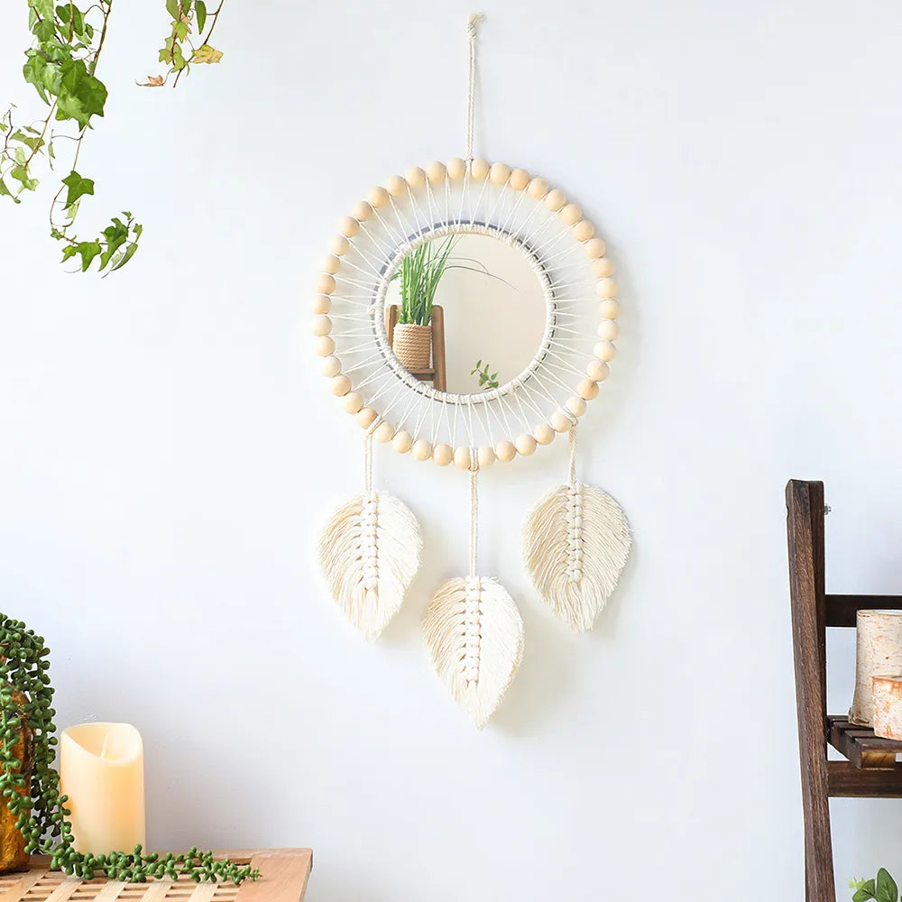 Miroir Attrape Rêve Macramé en Bois Naturel