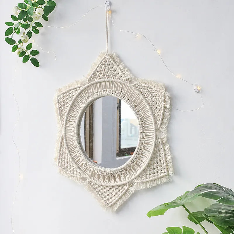 Miroir Macramé Étoile Coton Naturel