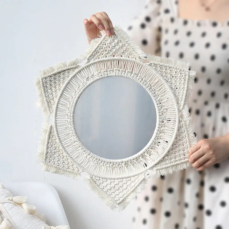 Miroir Macramé Étoile Coton Naturel
