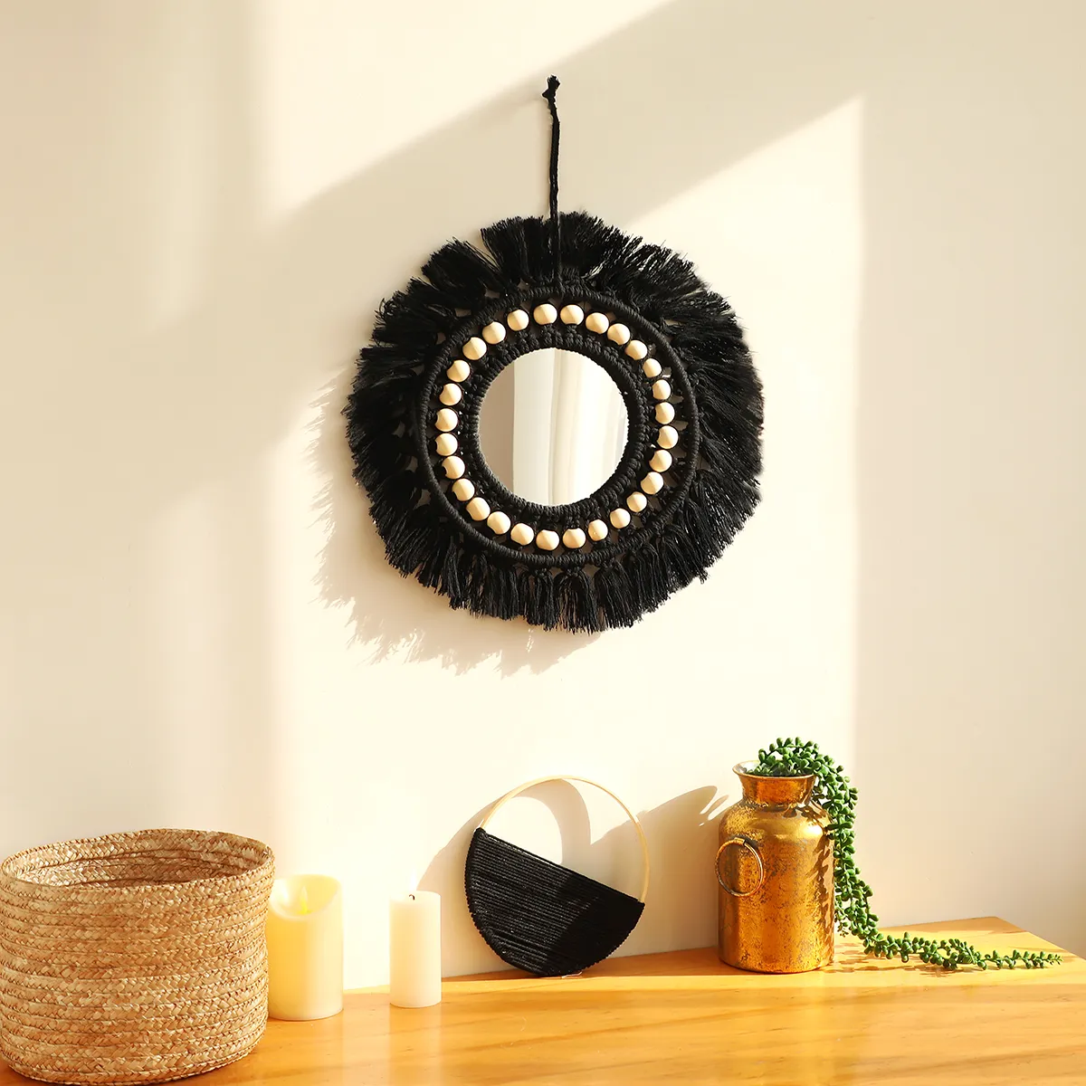 Miroir Macramé Noir Fait Main