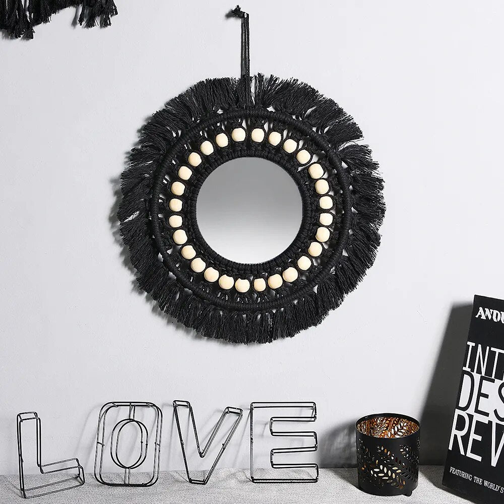 Miroir Macramé Noir Fait Main