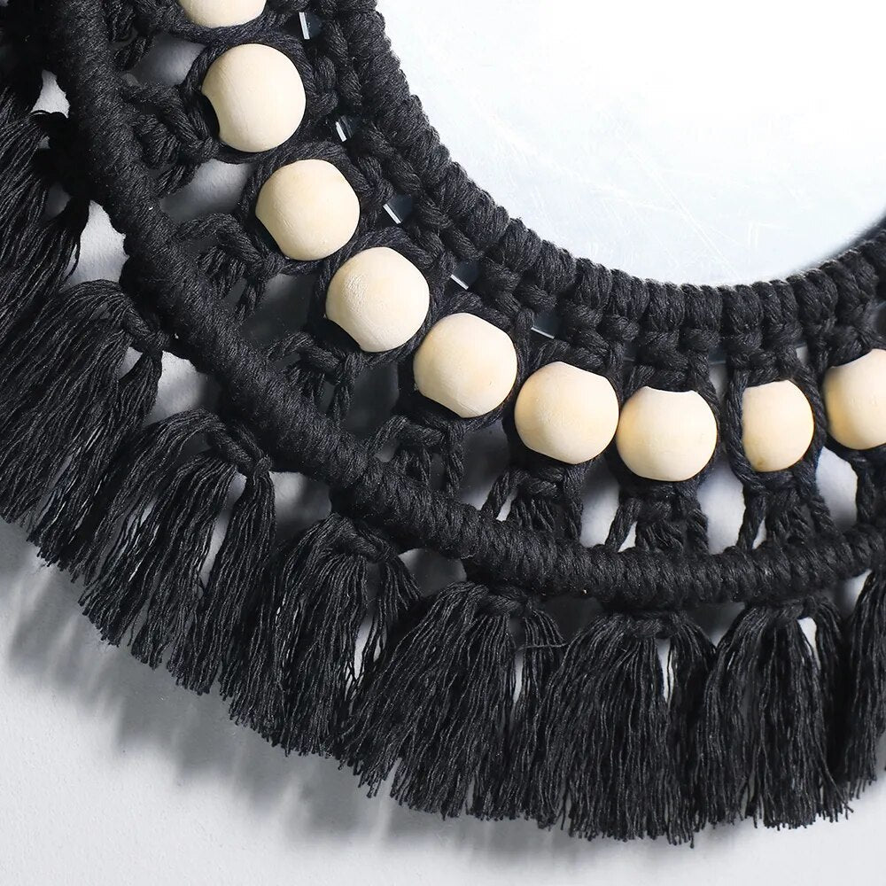 Miroir Macramé Noir Fait Main