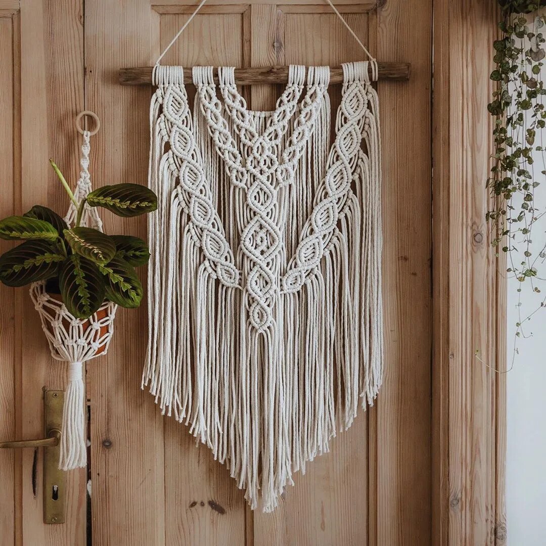 Ornement Mural Moderne en Macramé Naturel