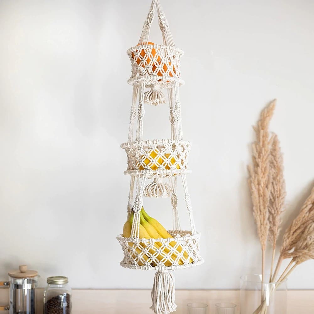 Panier a Fruits Macramé Suspendu